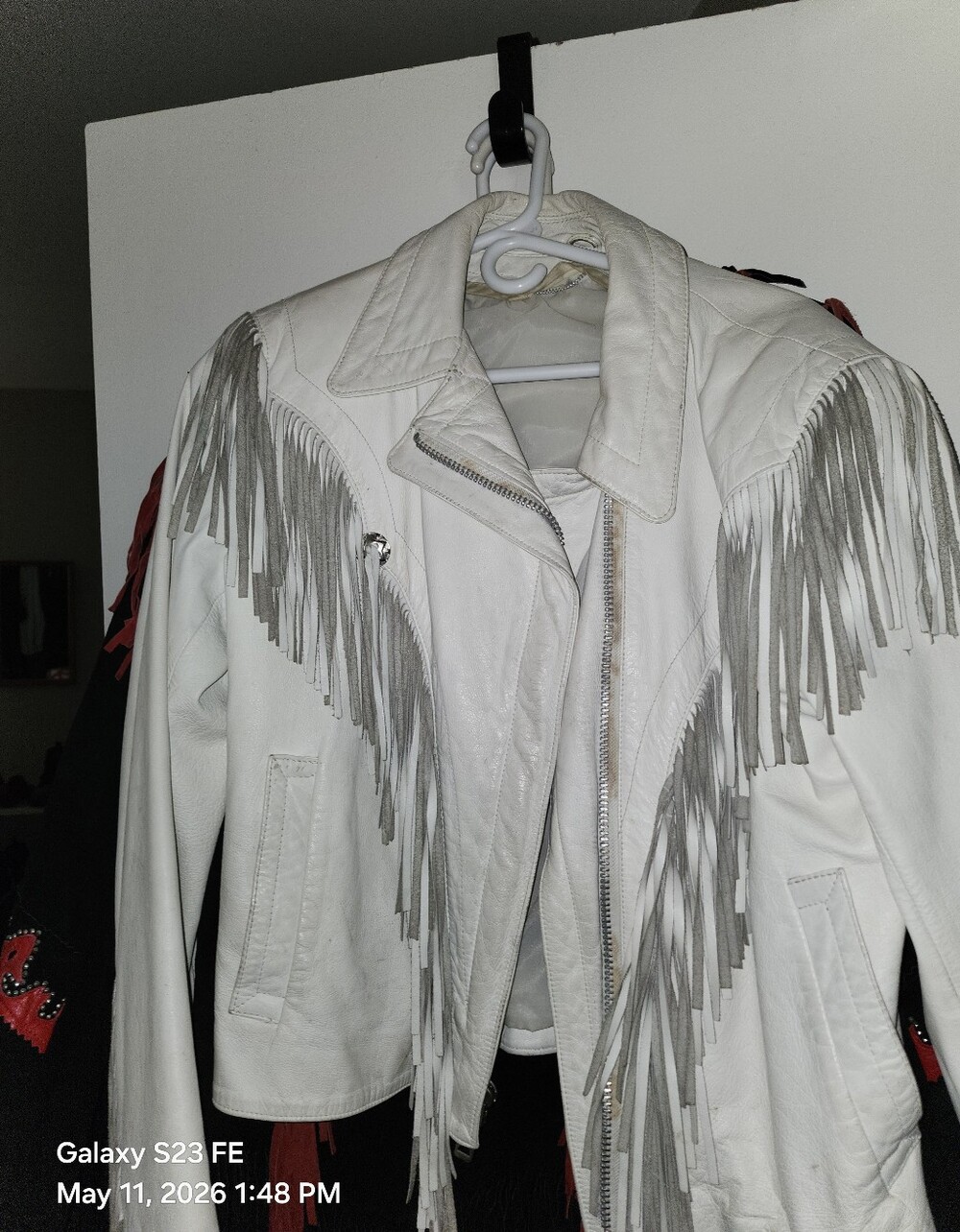 Women’s White Fringe Leather Jacket - Brand